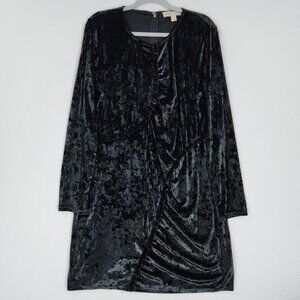 Michael Kors Dress Womens XXL Black Velvet Knee Length Long Sleeve Shift Ruffle